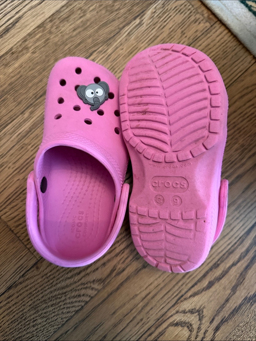 CROCS Kids' Classic Clog in Bright Pink with Elephant Charm